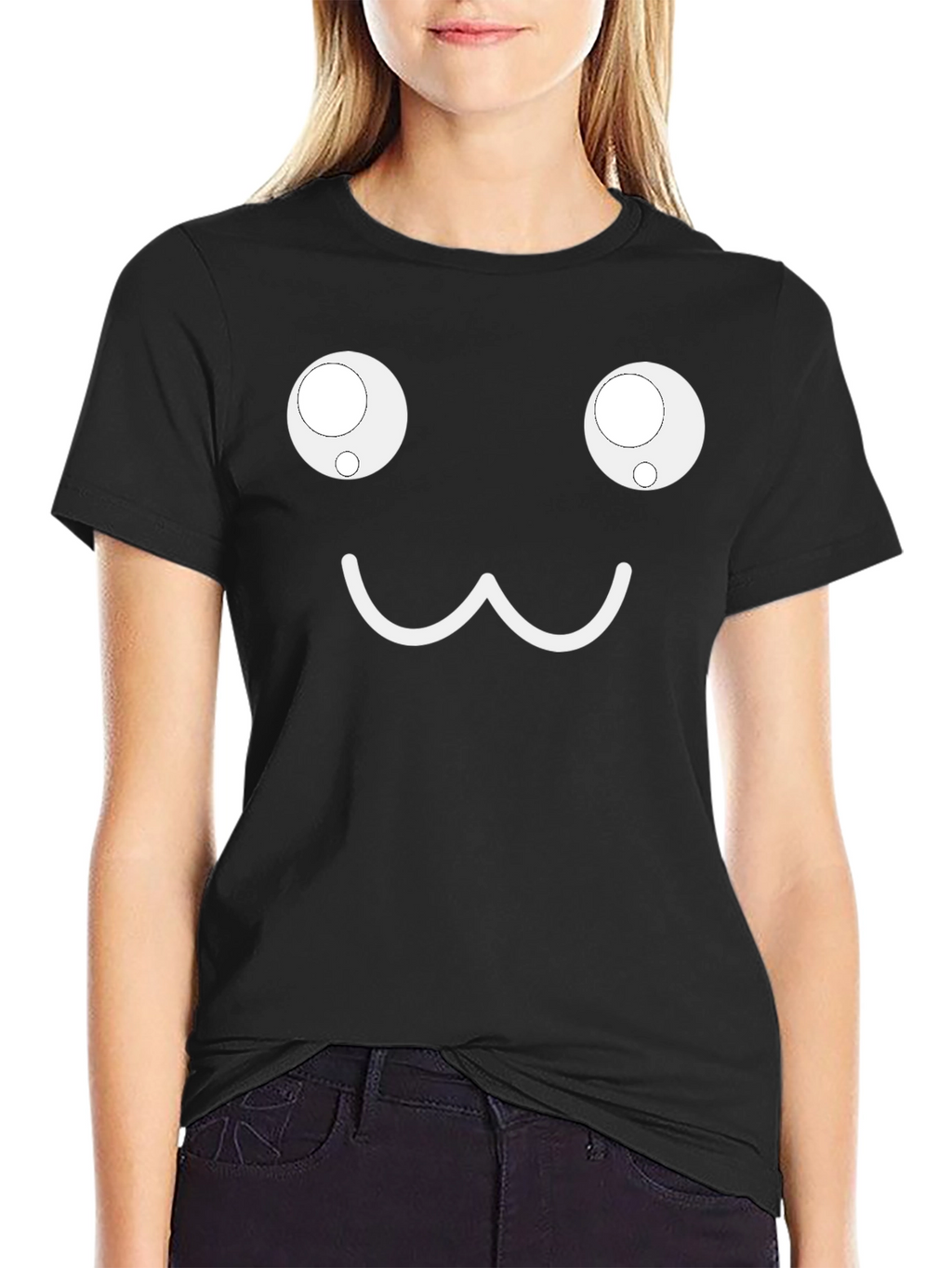 Cute Face Graphic Black T-Shirt