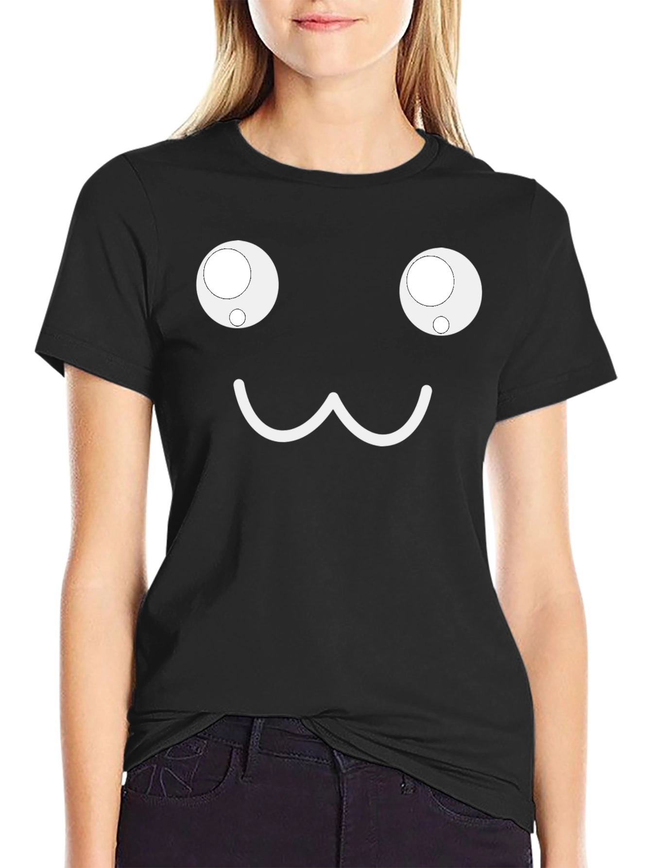 Cute Face Graphic Black T-Shirt