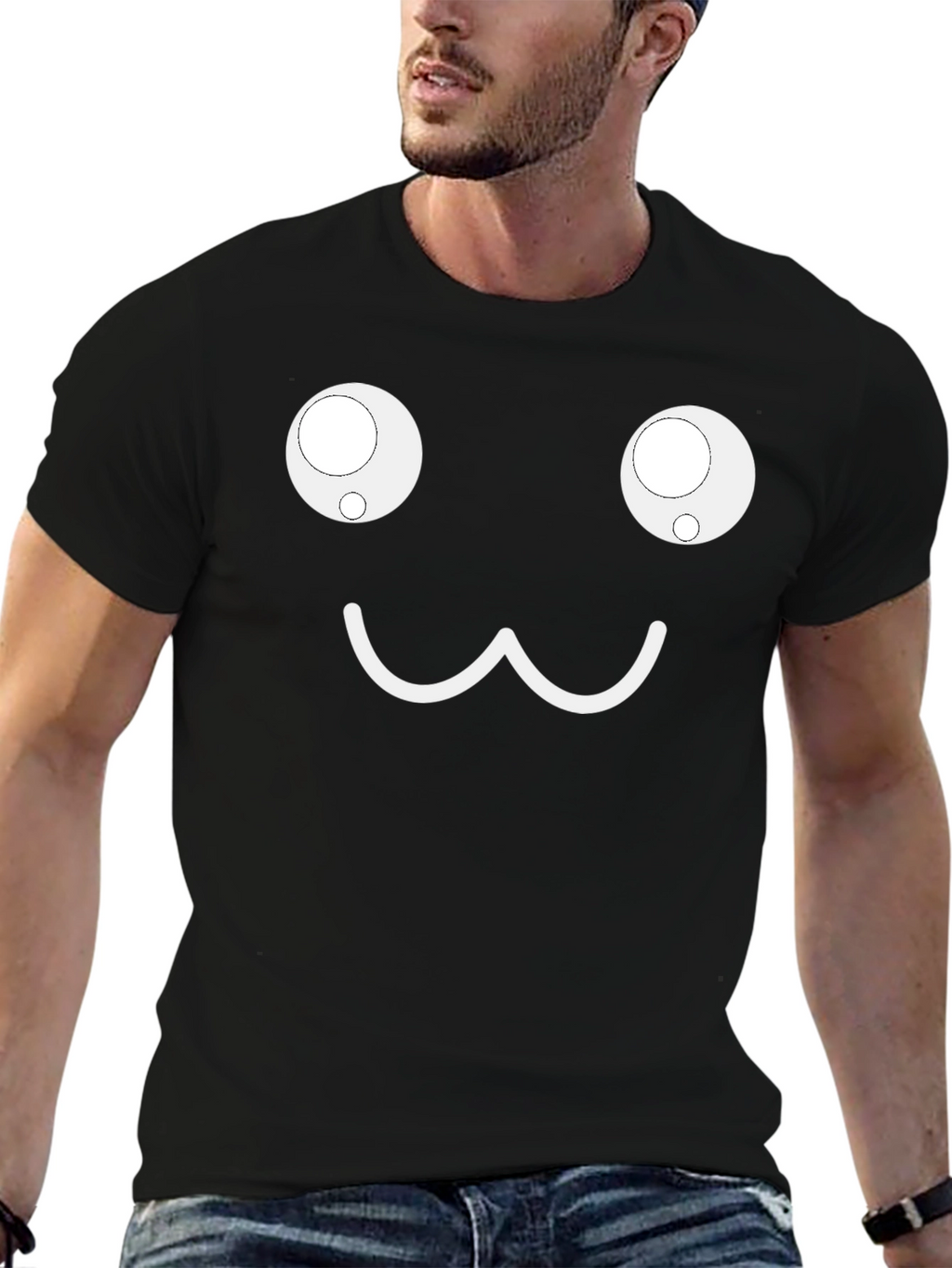 Cute Face Graphic Black T-Shirt