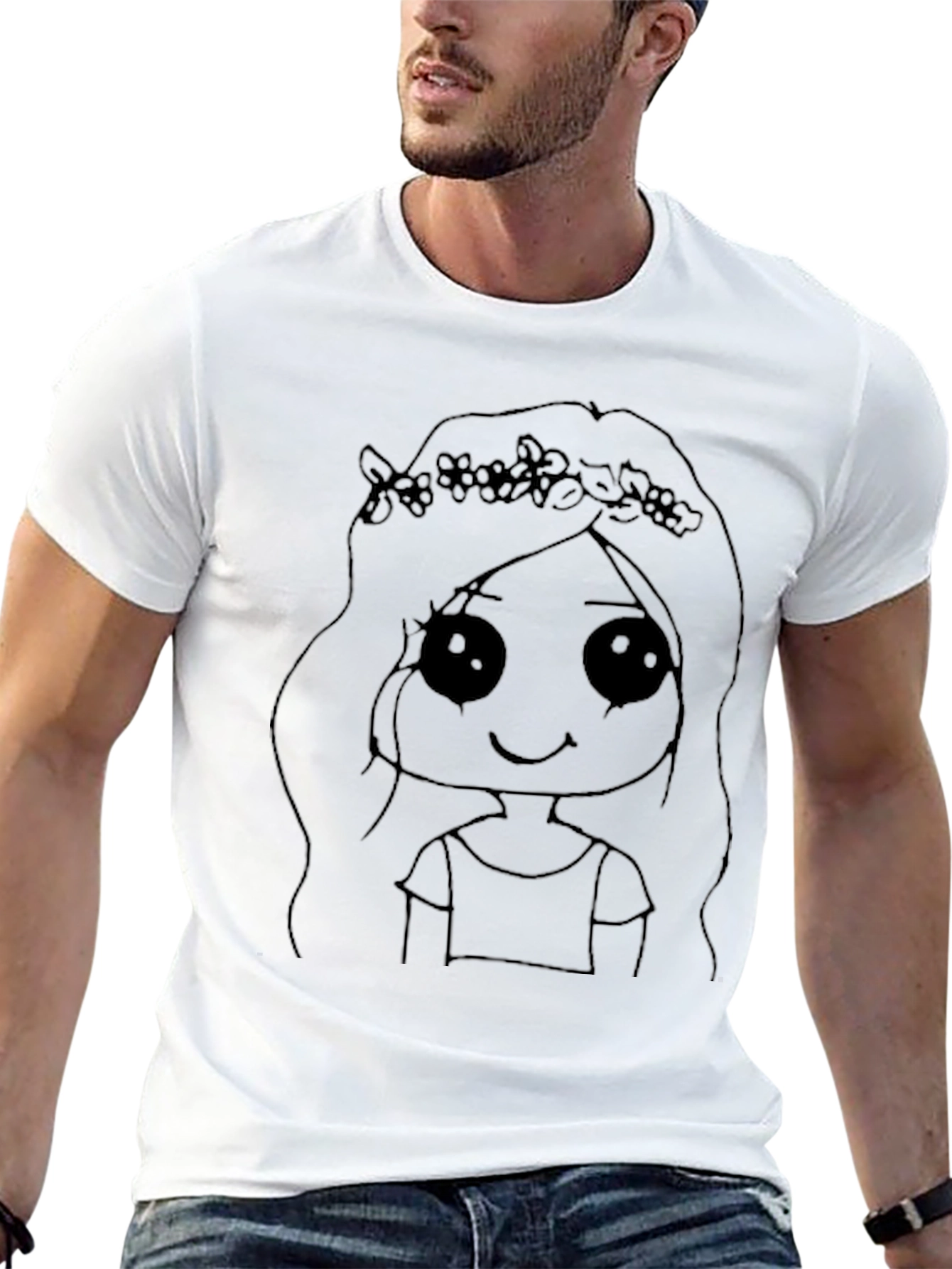 Cute Cartoon Girl Black T-Shirt