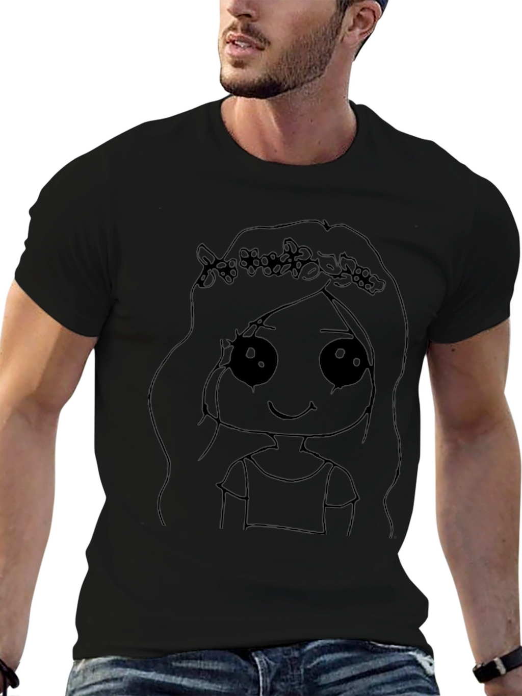 Cute Cartoon Girl Black T-Shirt