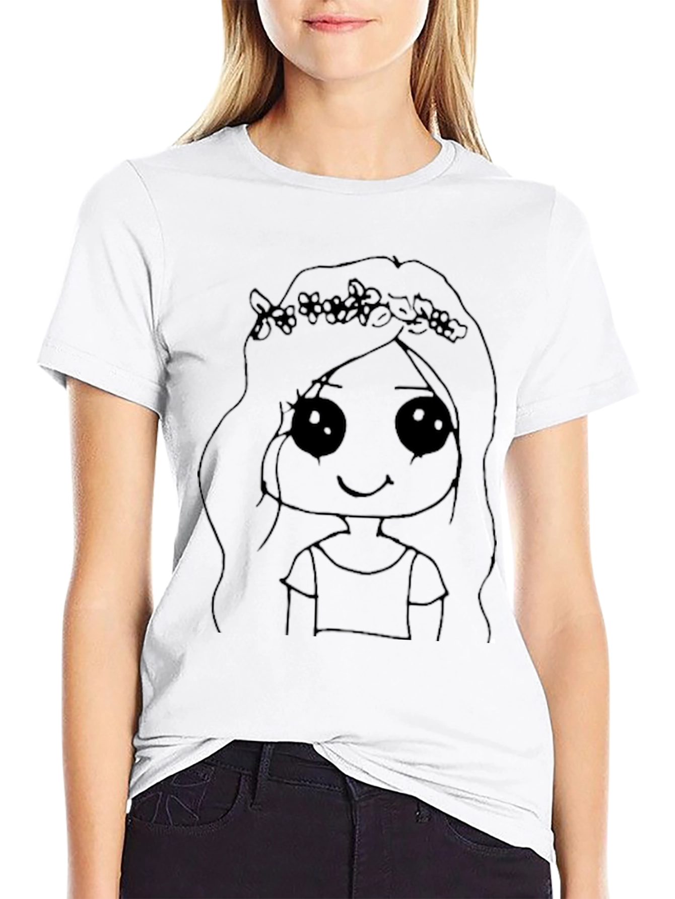 Cute Cartoon Girl Black T-Shirt