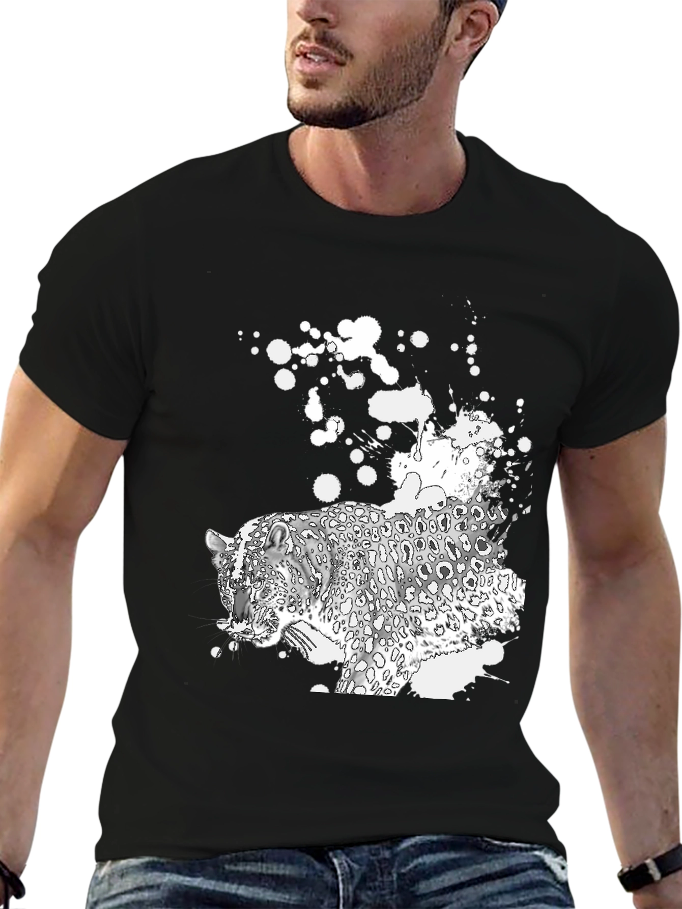 Black T-Shirt with Leopard Graphic