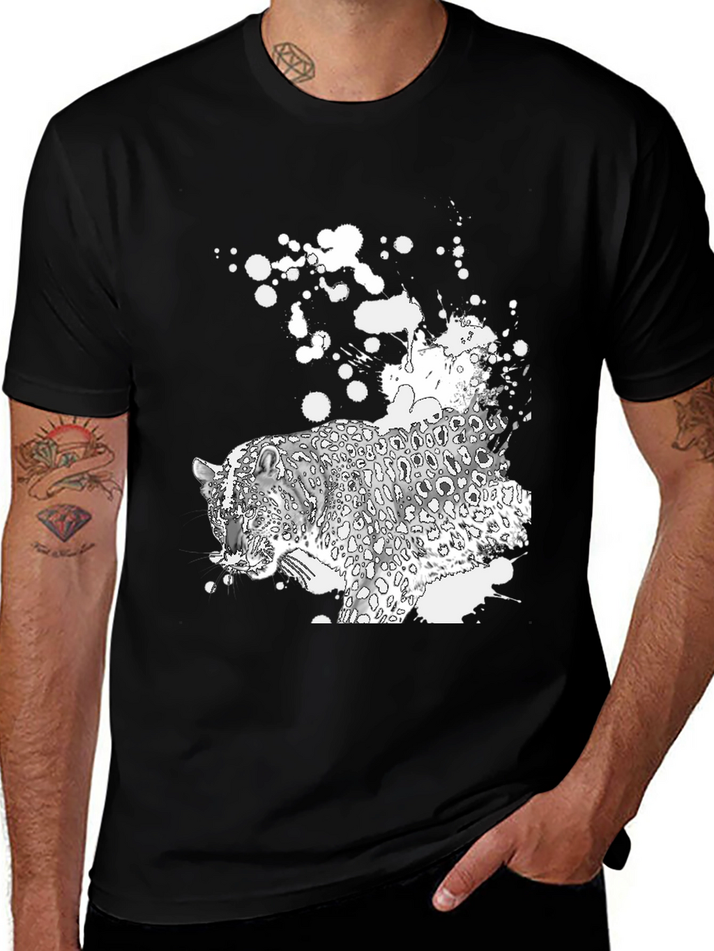 Black T-Shirt with Leopard Graphic