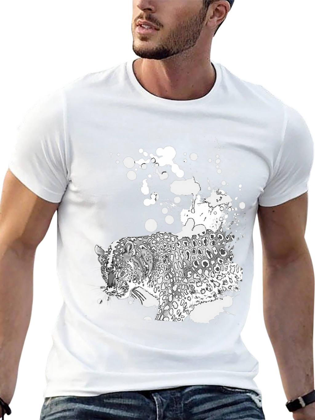 Black T-Shirt with Leopard Graphic