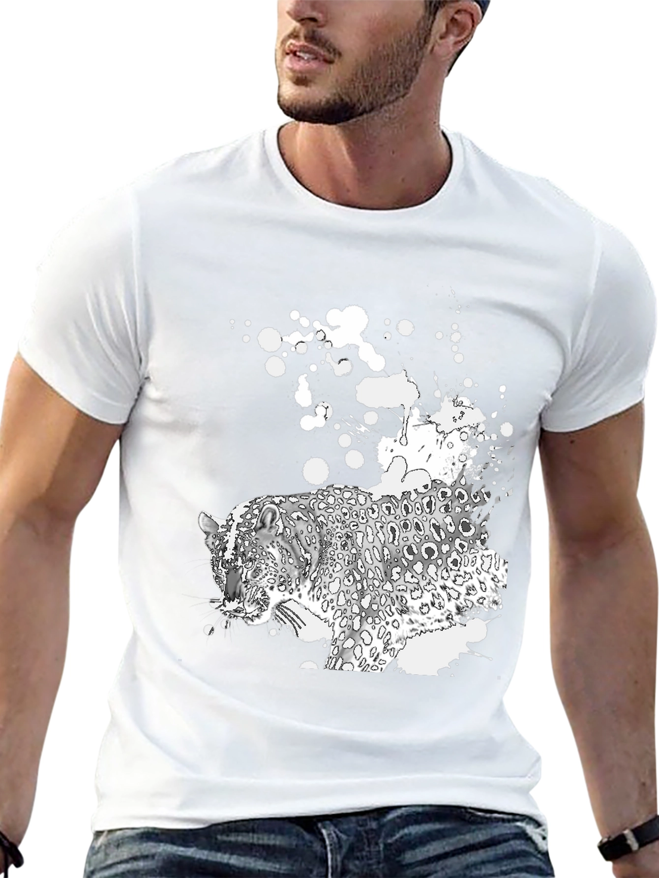 Black T-Shirt with Leopard Graphic