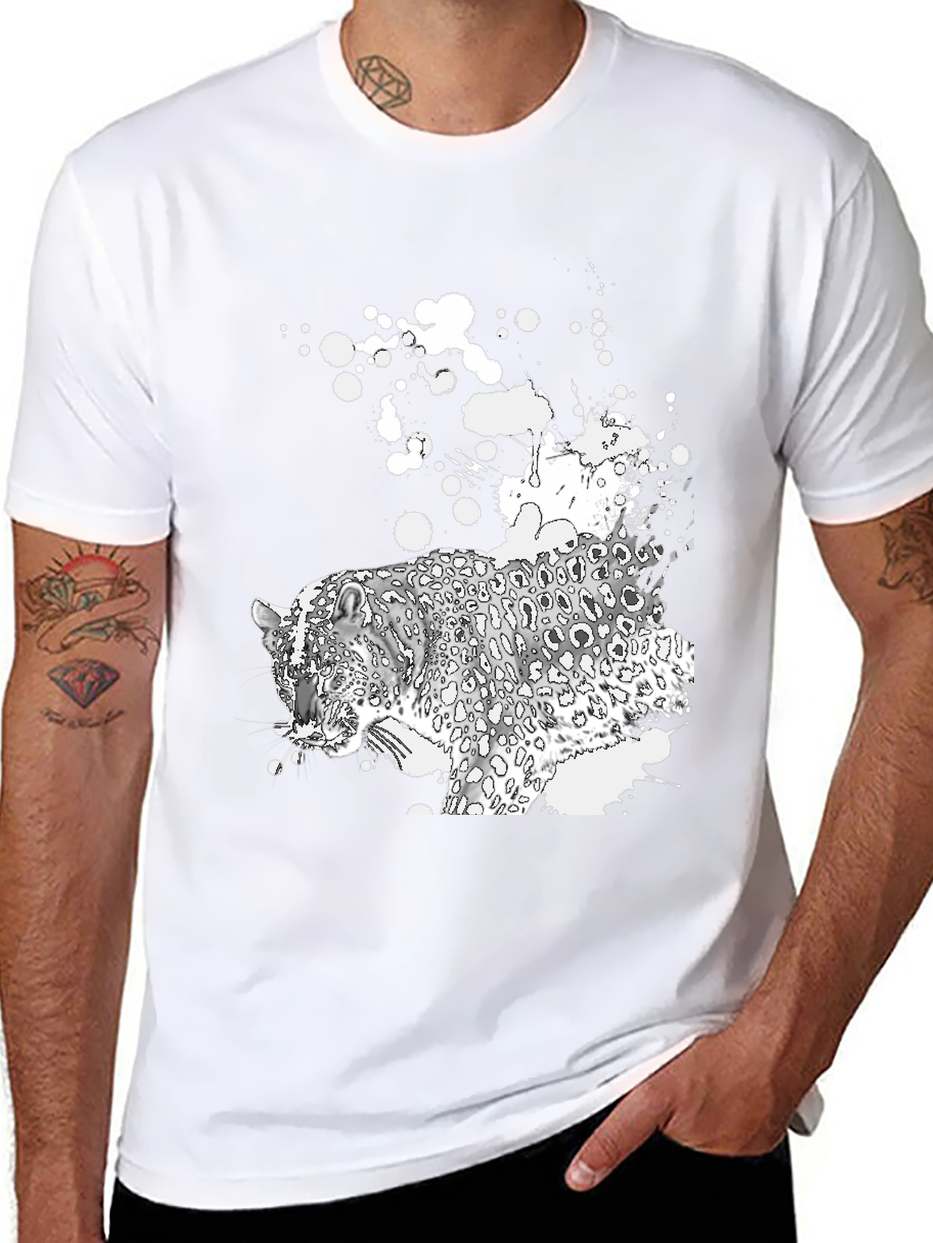 Black T-Shirt with Leopard Graphic