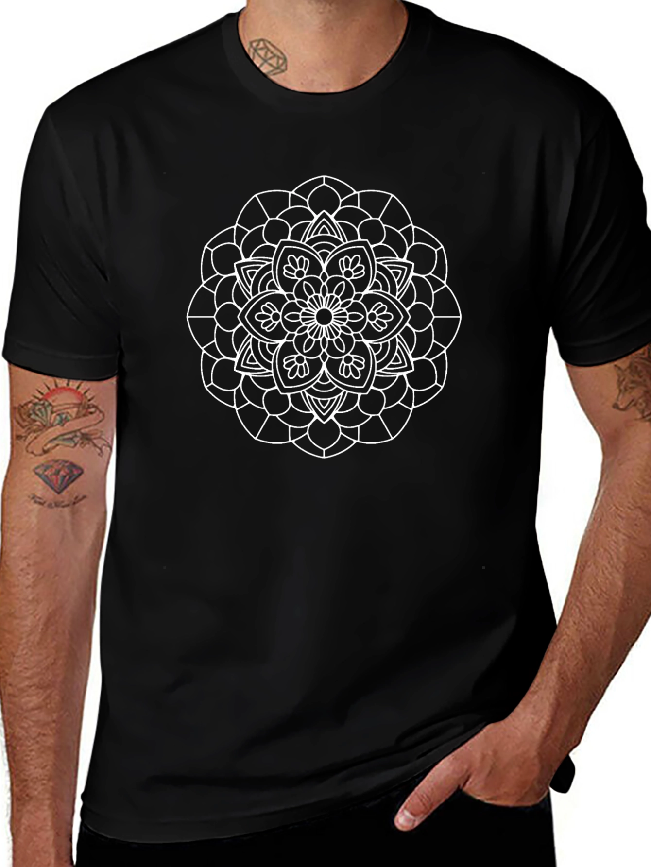 Black T-Shirt with Mandala Design