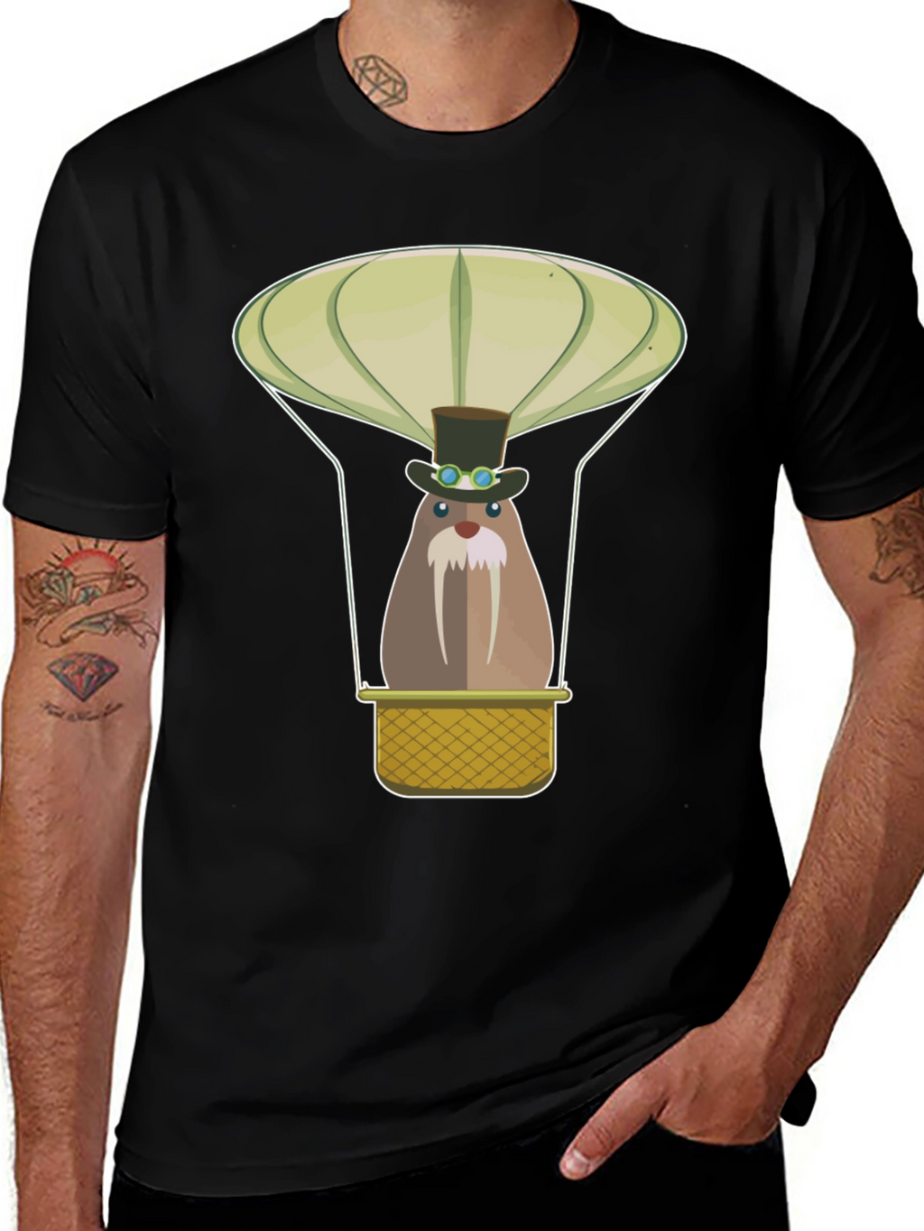 Steampunk Walrus Hot Air Balloon Graphic Tee