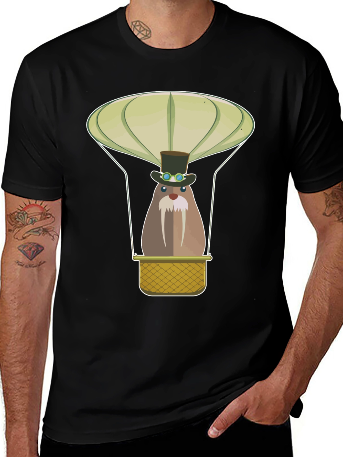Steampunk Walrus Hot Air Balloon Graphic Tee