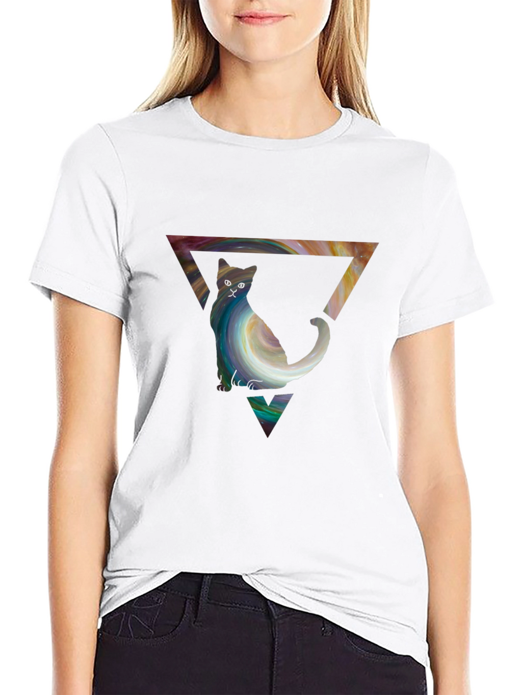 Cat in Triangle Graphic Tee - Stylish Unisex Shirt