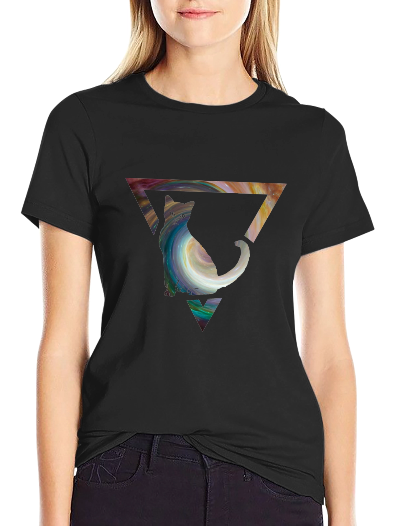 Cat in Triangle Graphic Tee - Stylish Unisex Shirt