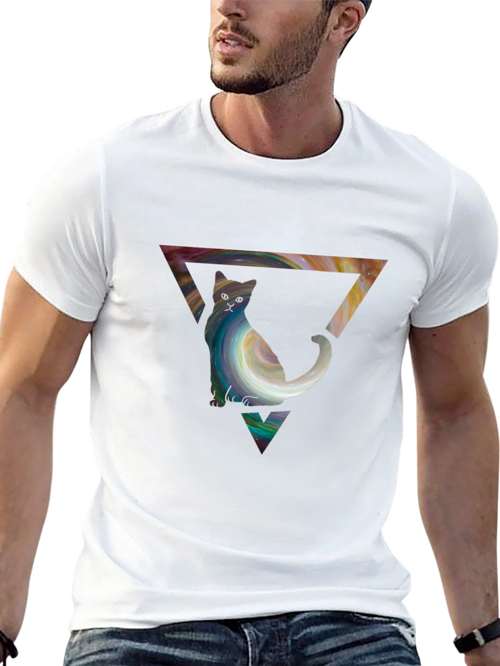 Cat in Triangle Graphic Tee - Stylish Unisex Shirt