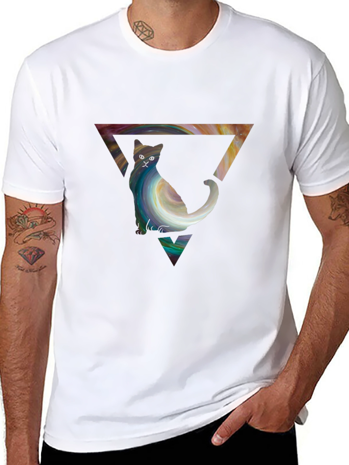 Cat in Triangle Graphic Tee - Stylish Unisex Shirt