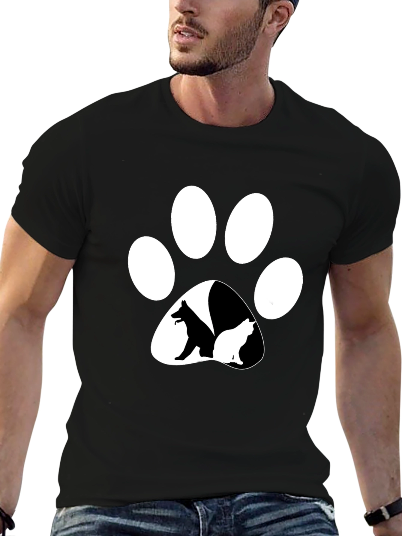 Dog & Cat Paw Print T-Shirt - Unisex Black Tee