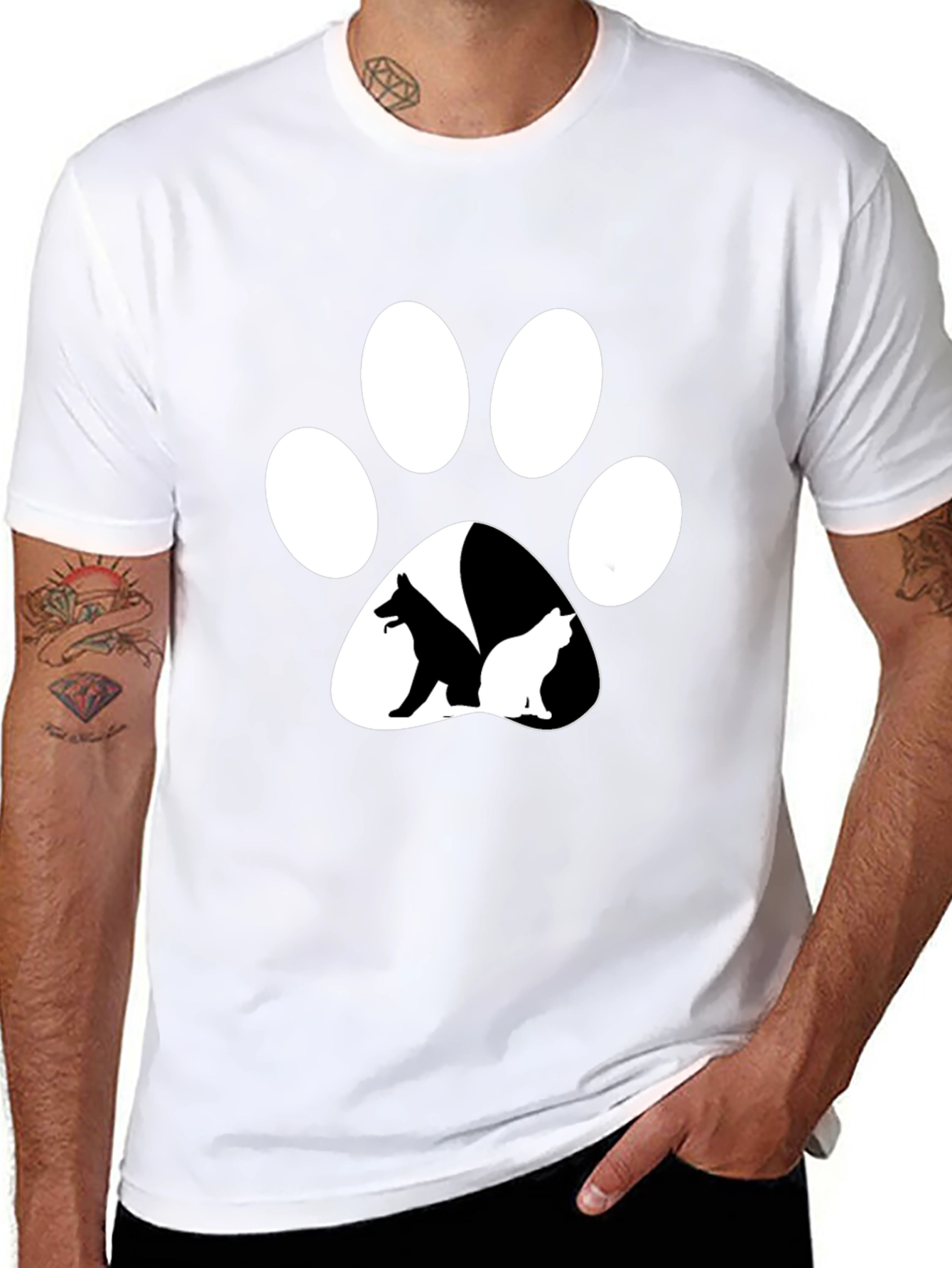 Dog & Cat Paw Print T-Shirt - Unisex Black Tee