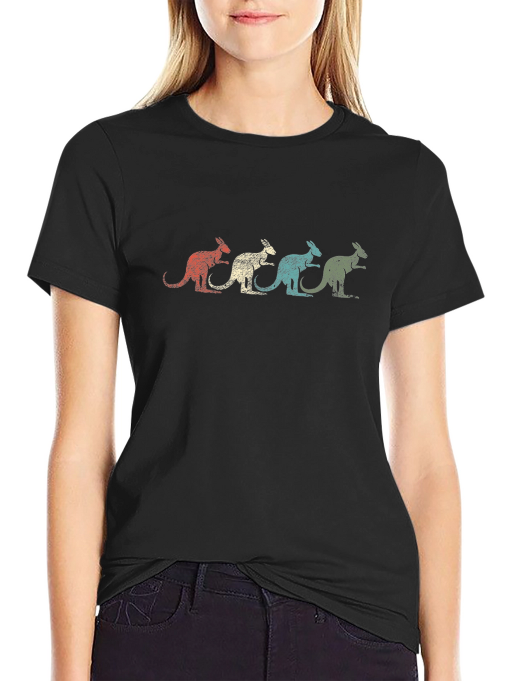 Retro Kangaroo T-Shirt - Black Graphic Tee