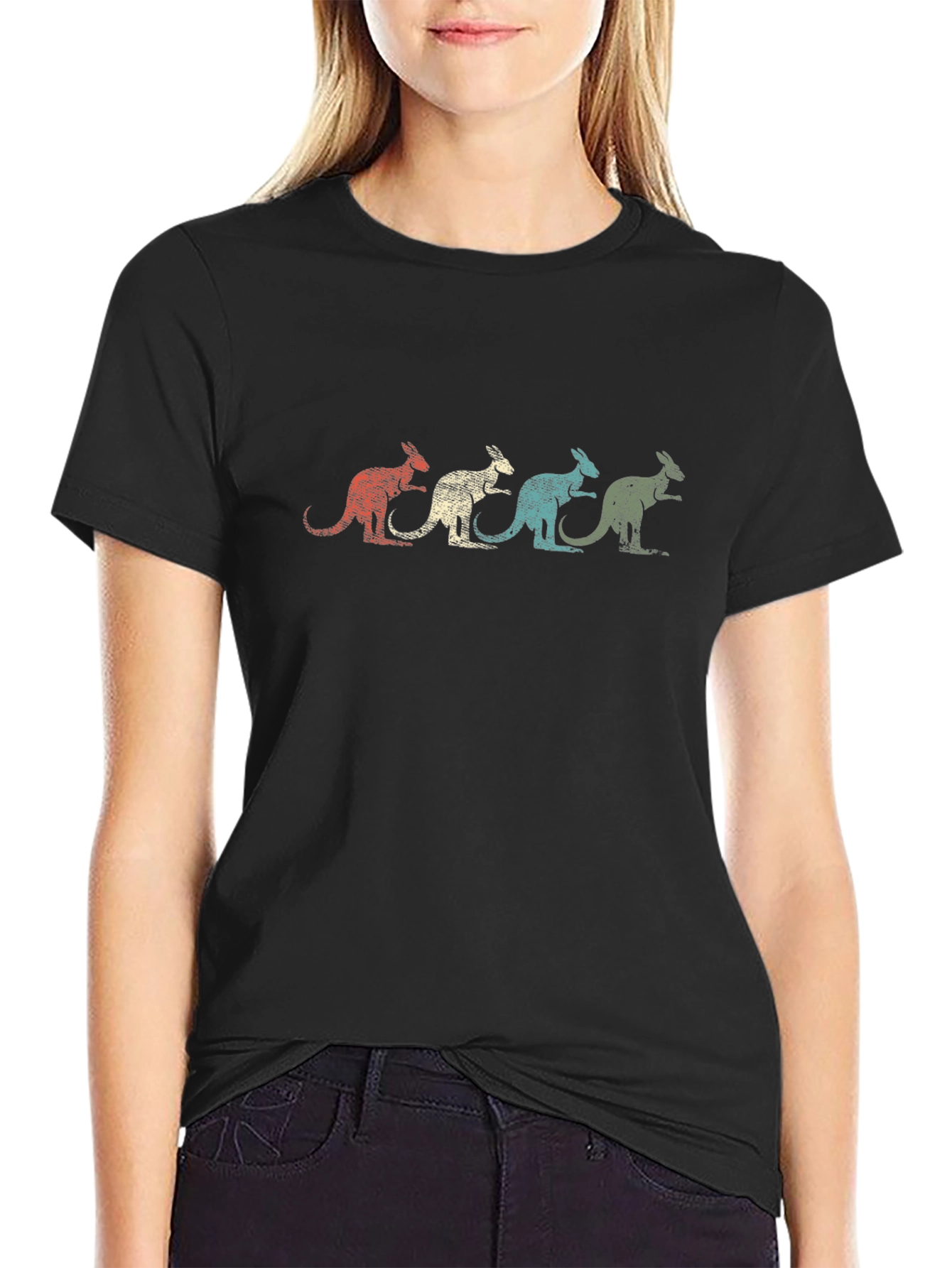 Retro Kangaroo T-Shirt - Black Graphic Tee