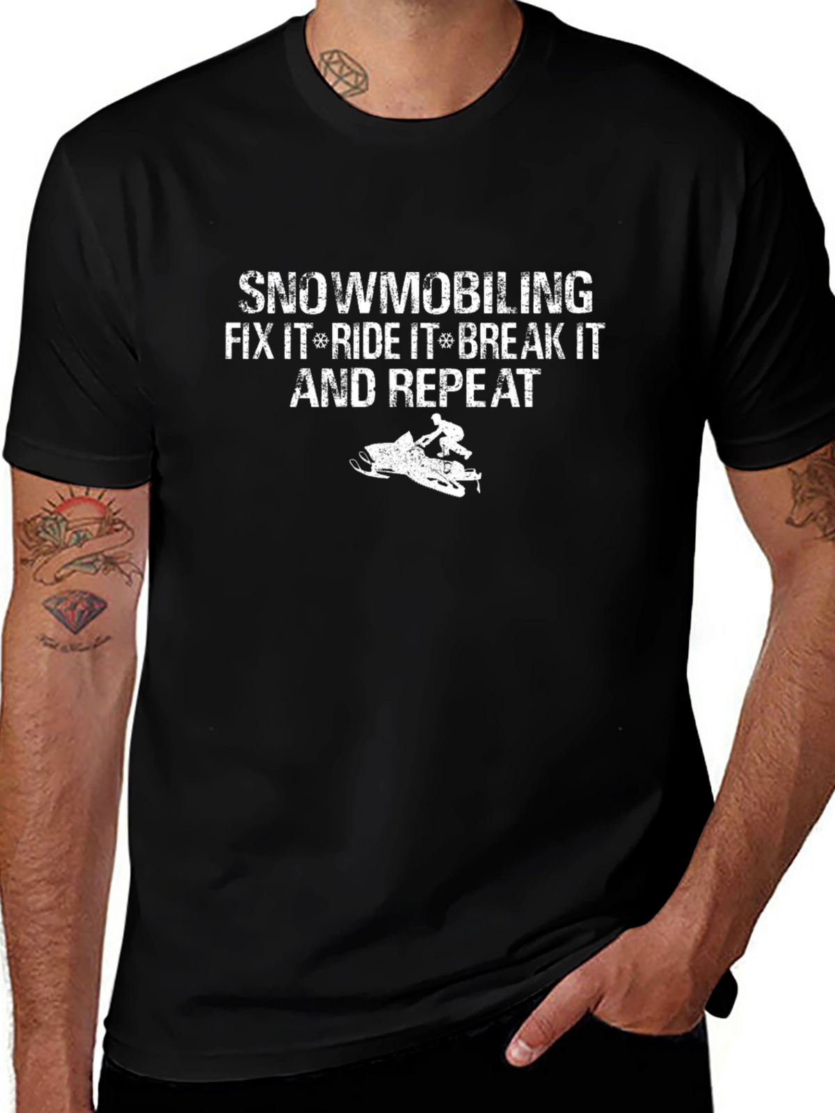 Snowmobiling Fix It Ride It Break It Repeat Black T-Shirt