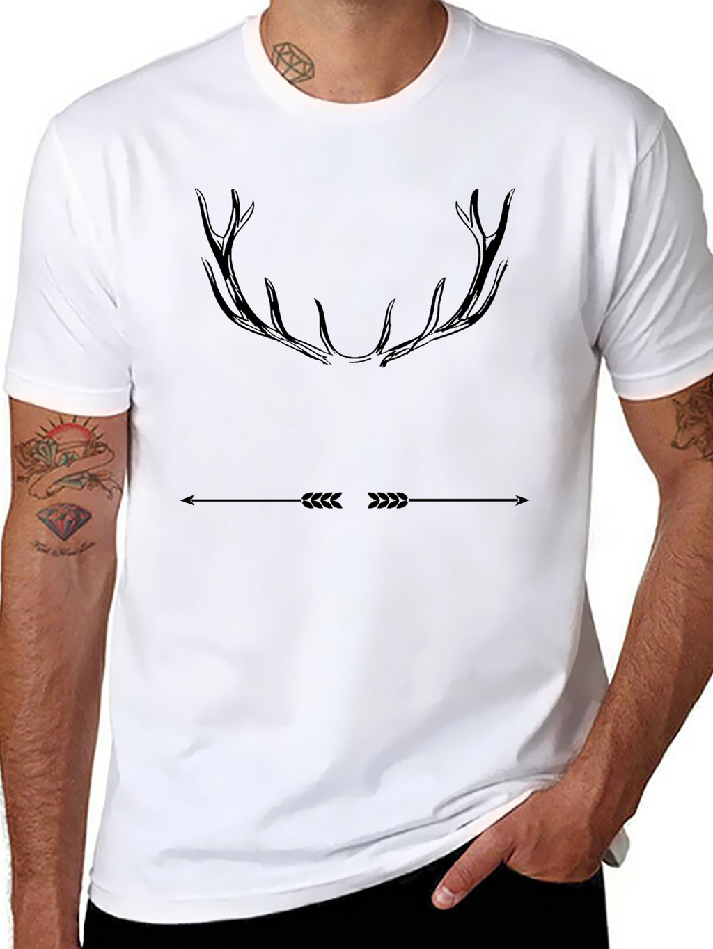 Mens Black T-Shirt Antler Arrow Graphic Tee