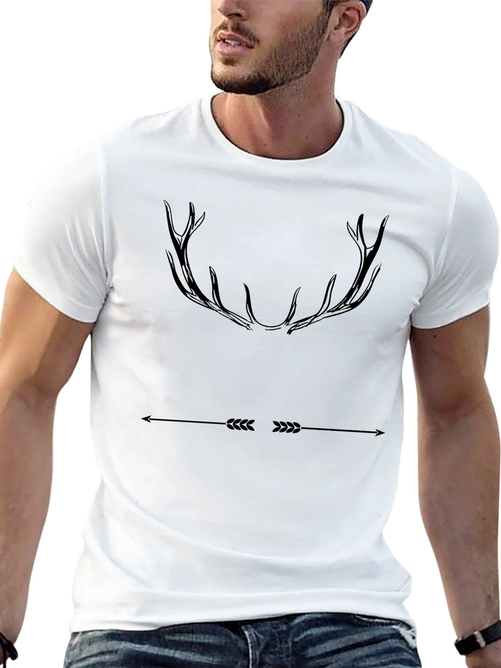 Mens Black T-Shirt Antler Arrow Graphic Tee