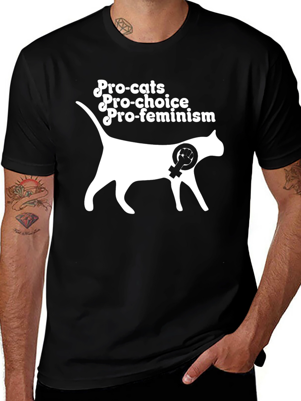 Pro-Cats Pro-Choice Pro-Feminism Graphic T-Shirt