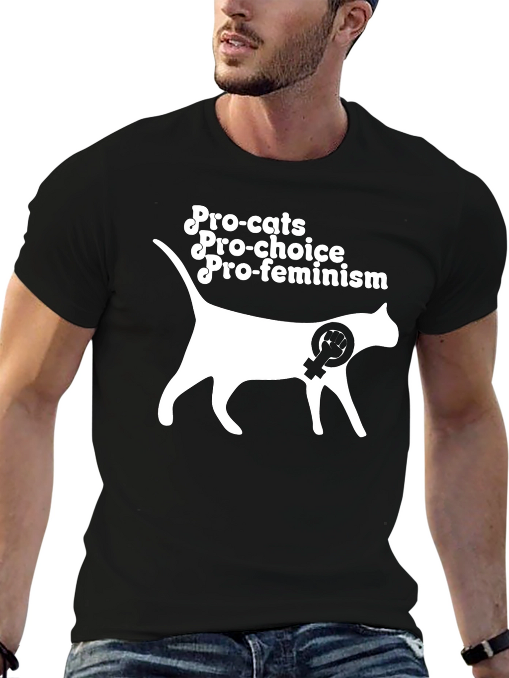 Pro-Cats Pro-Choice Pro-Feminism Graphic T-Shirt