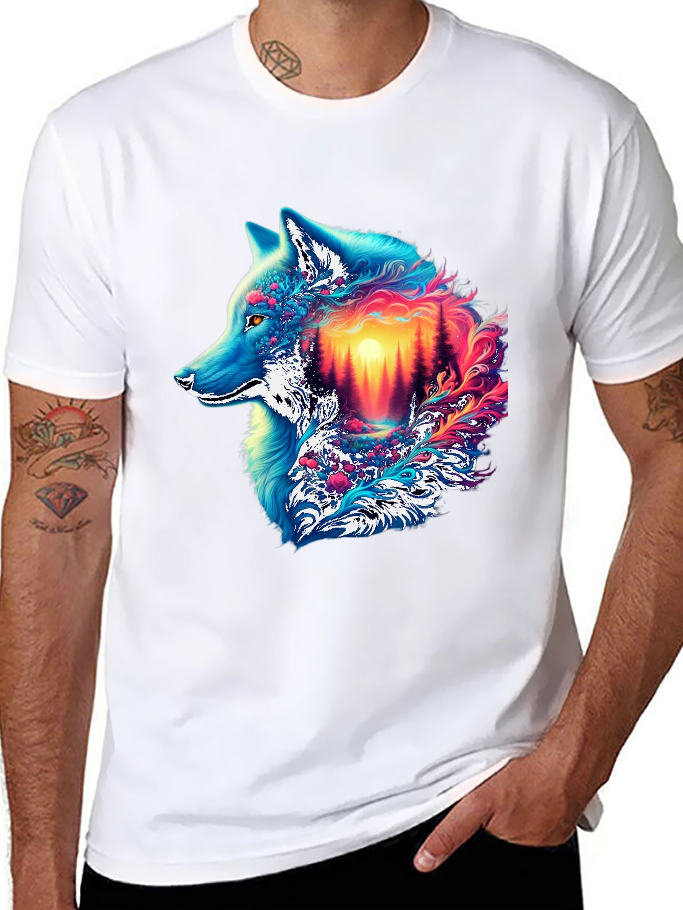 Vivid Wolf Graphic Tee - Unique Mens T-Shirt