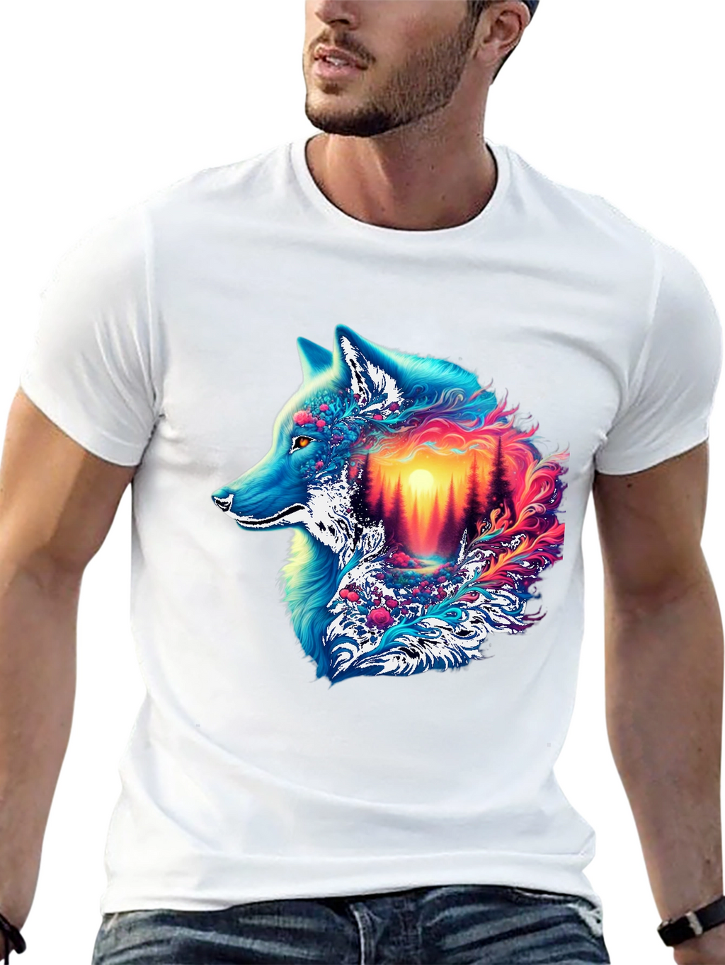 Vivid Wolf Graphic Tee - Unique Mens T-Shirt