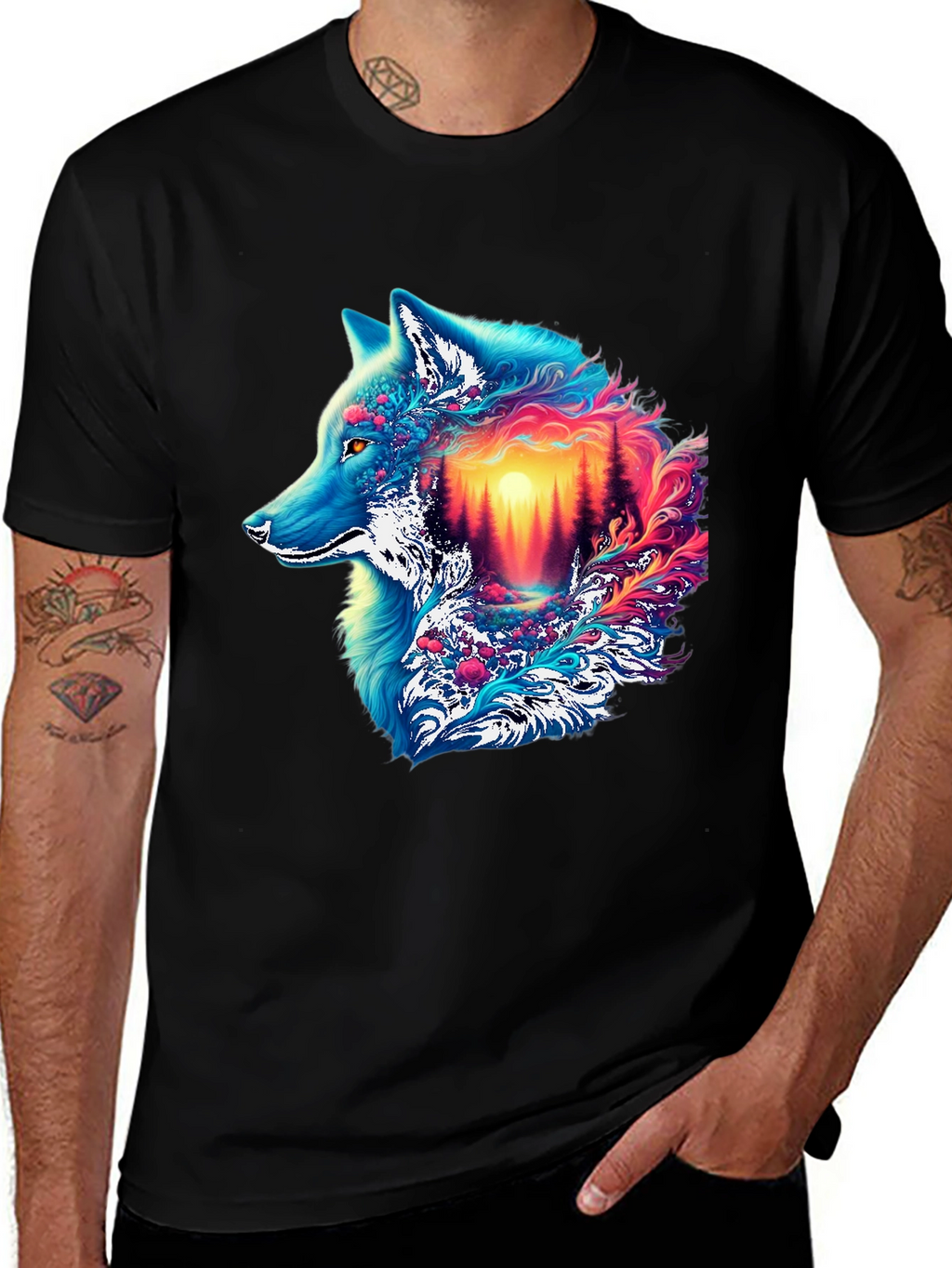 Vivid Wolf Graphic Tee - Unique Mens T-Shirt