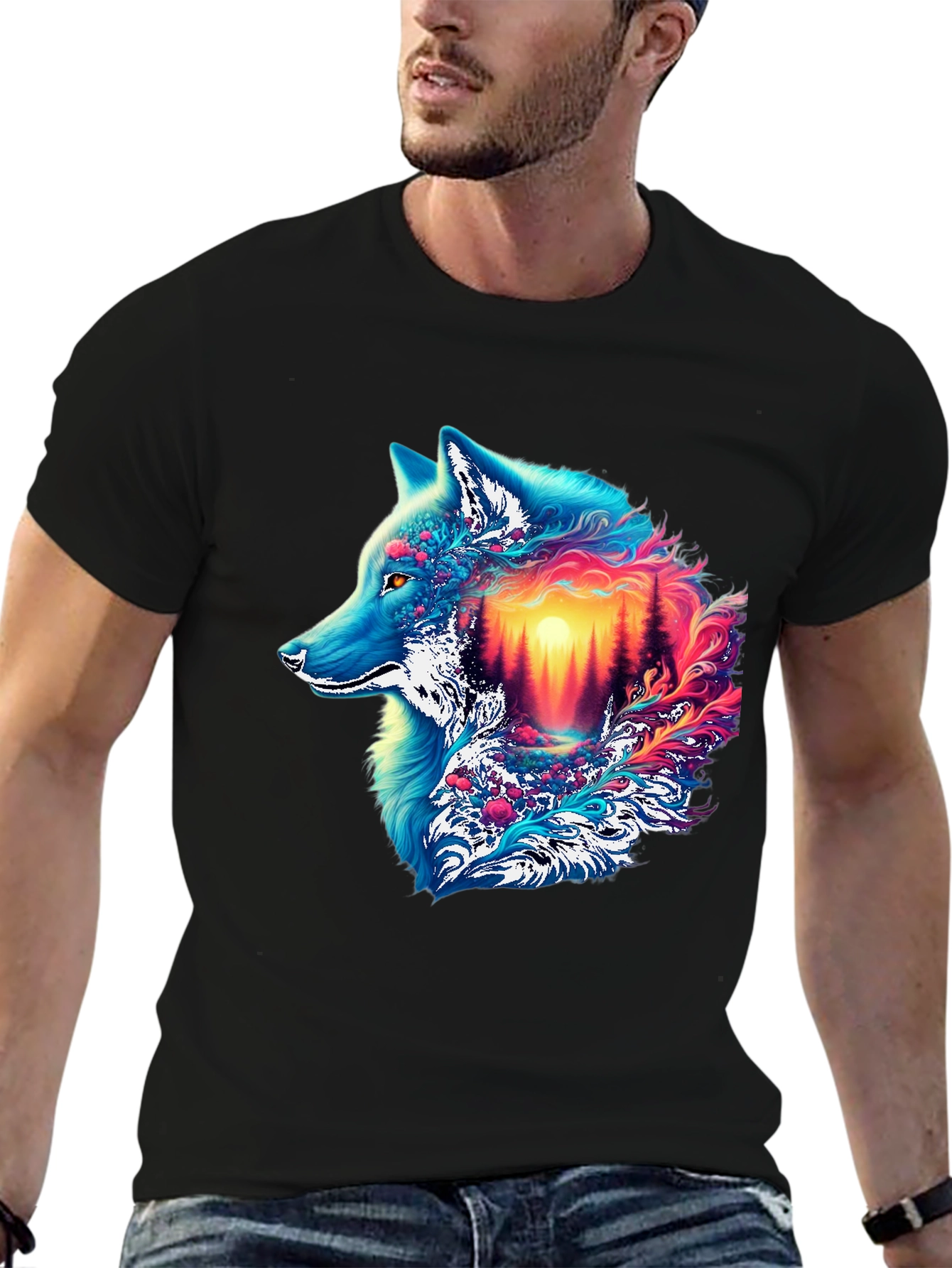 Vivid Wolf Graphic Tee - Unique Mens T-Shirt