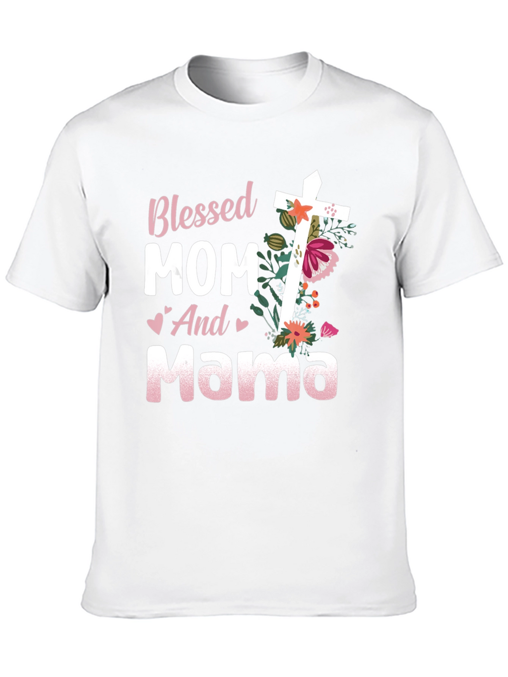 Blessed Mom and Mama Floral Cross Graphic Tee