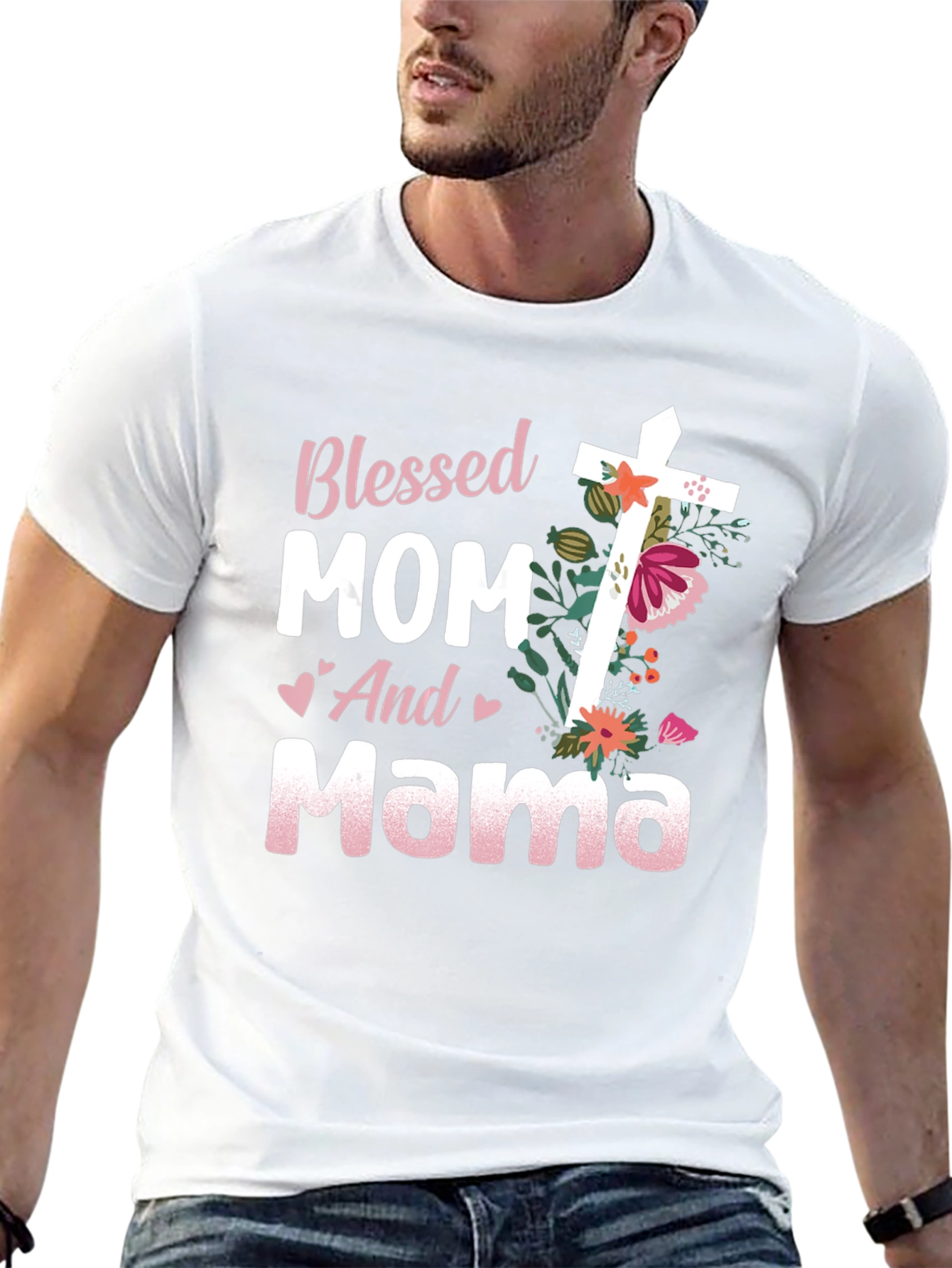 Blessed Mom and Mama Floral Cross Graphic Tee