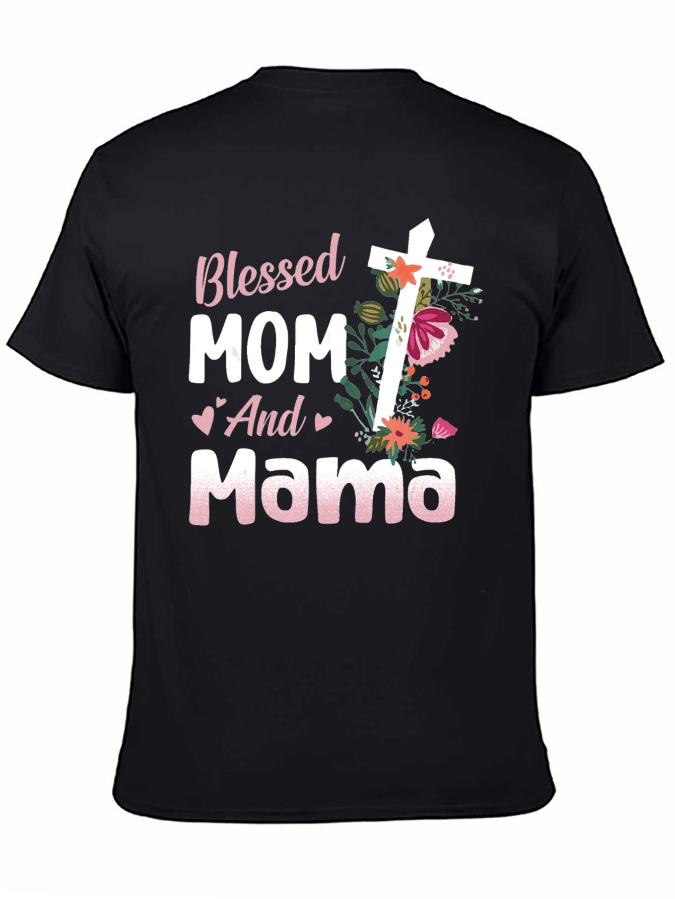 Blessed Mom and Mama Floral Cross Graphic Tee
