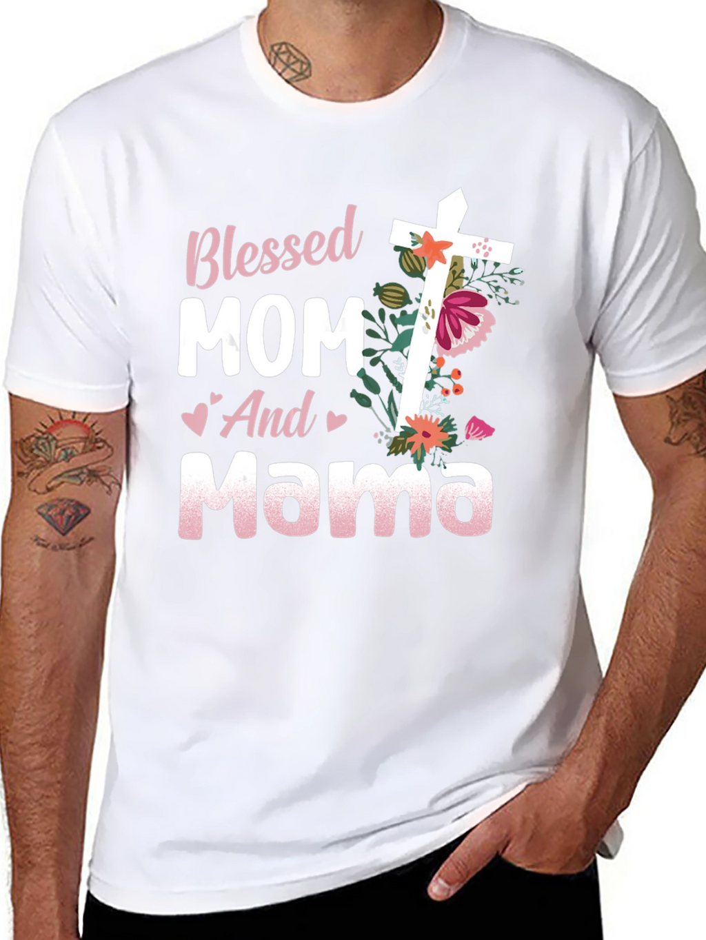 Blessed Mom and Mama Floral Cross Graphic Tee