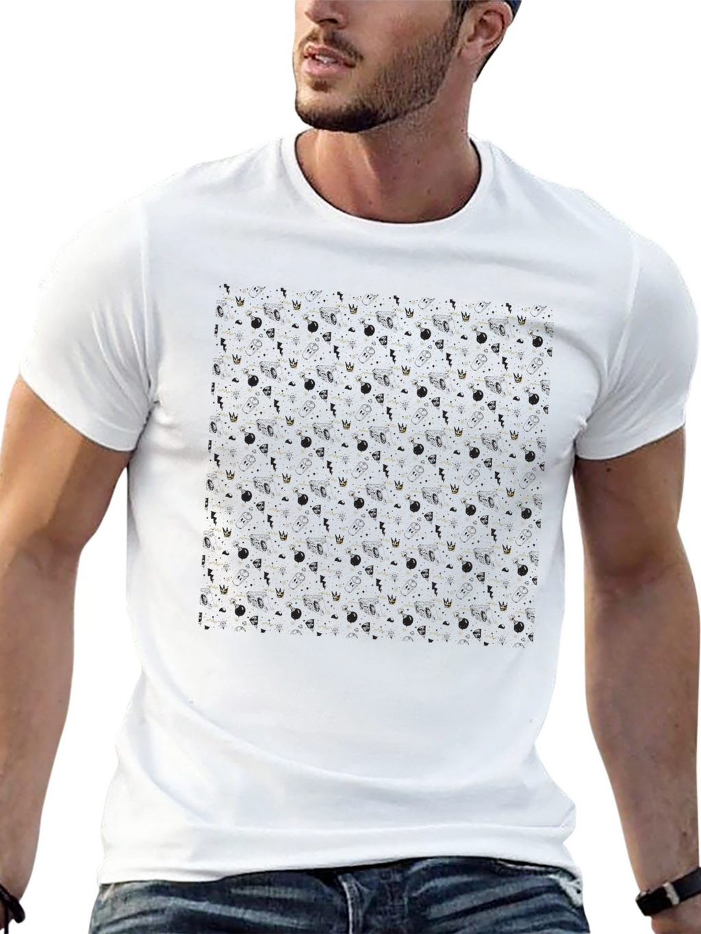 Stylish Black Patterned T-Shirt