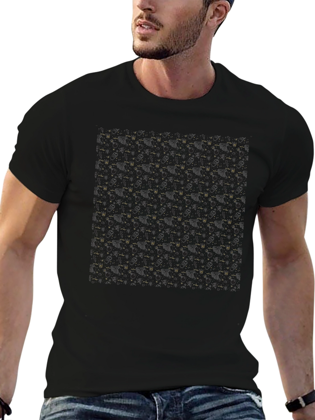 Stylish Black Patterned T-Shirt