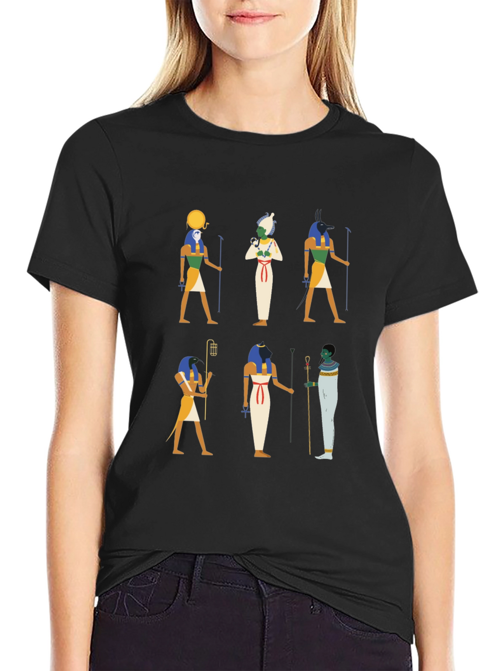 Egyptian Gods Graphic Print Black Tee
