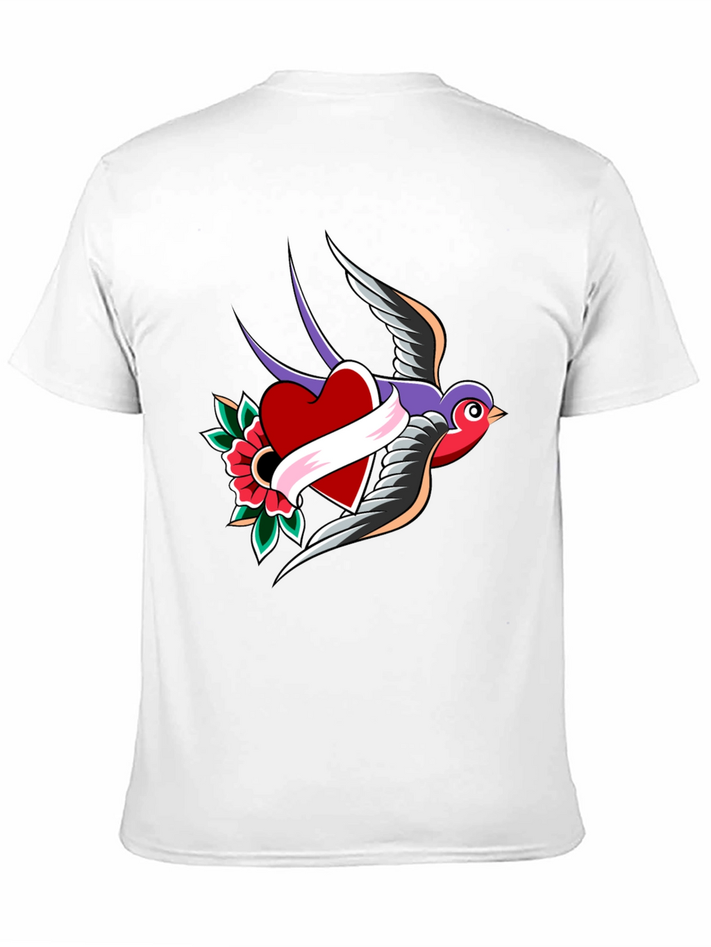 Swallow Heart Tattoo Style Mens Black T-Shirt