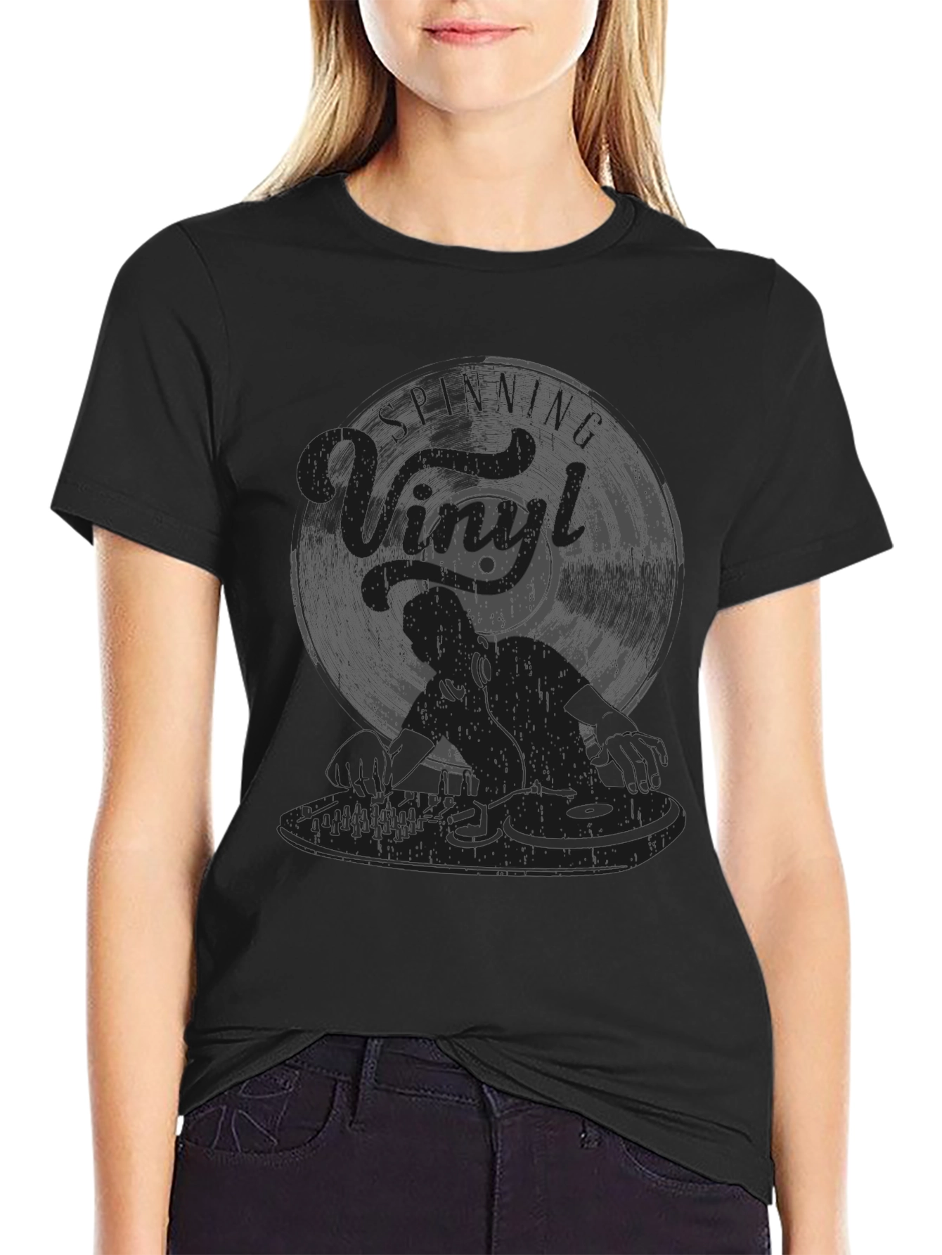 DJ Vinyl Record Graphic Tee - Black