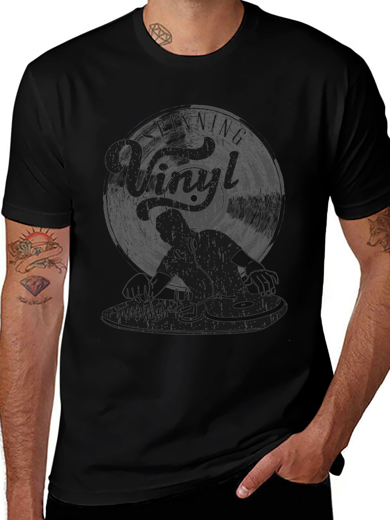 DJ Vinyl Record Graphic Tee - Black