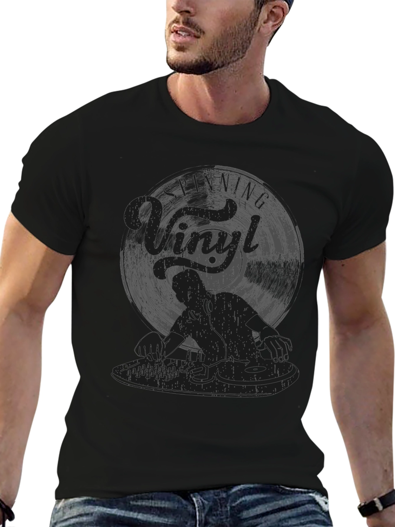 DJ Vinyl Record Graphic Tee - Black