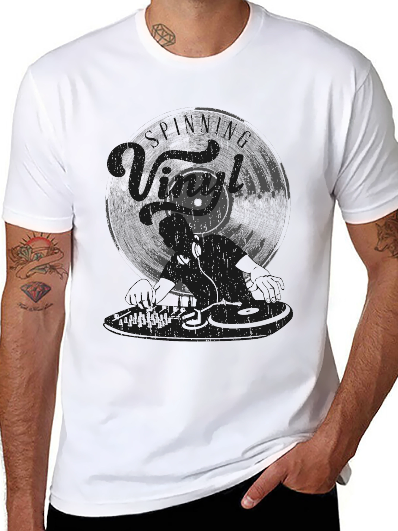 DJ Vinyl Record Graphic Tee - Black