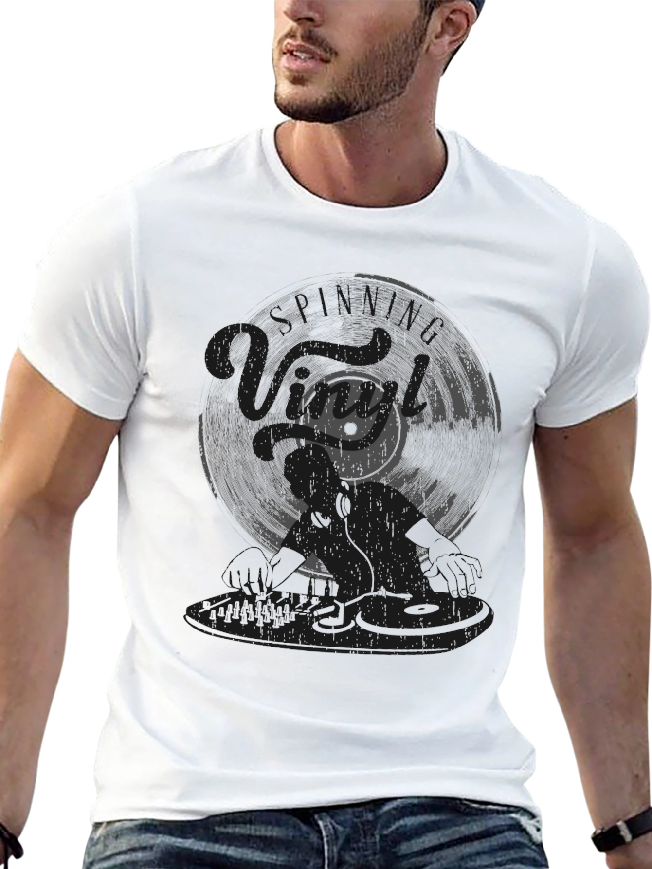 DJ Vinyl Record Graphic Tee - Black