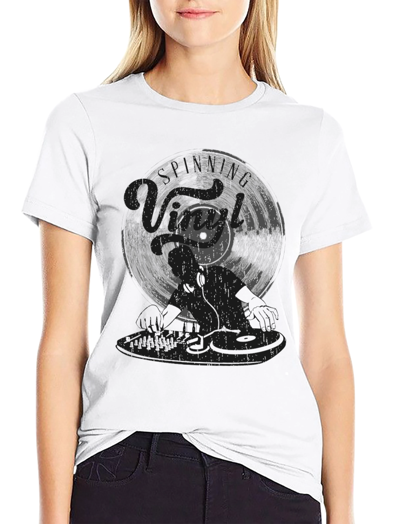 DJ Vinyl Record Graphic Tee - Black