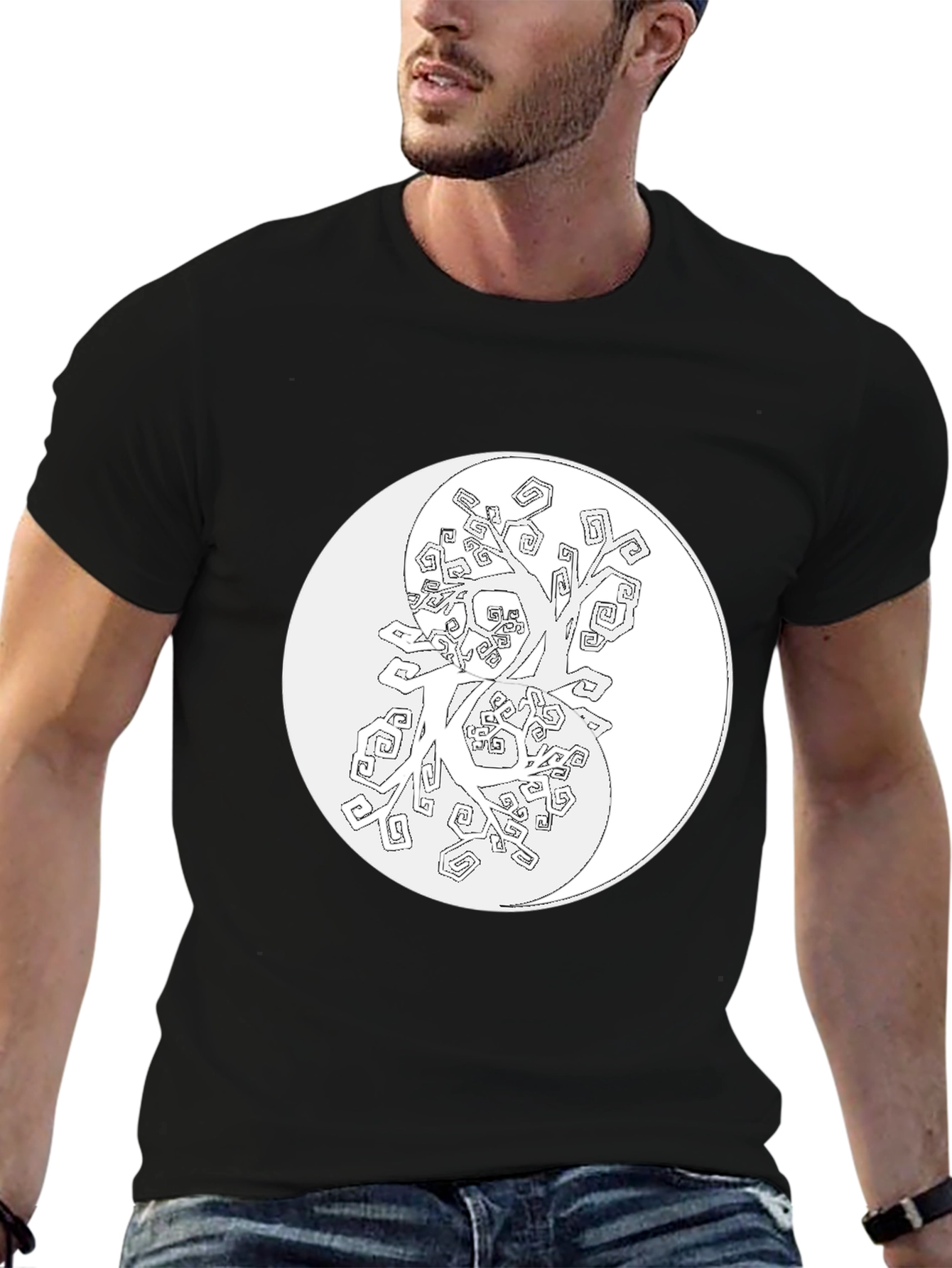 Yin Yang Tree Graphic Tee - Black Cotton Blend