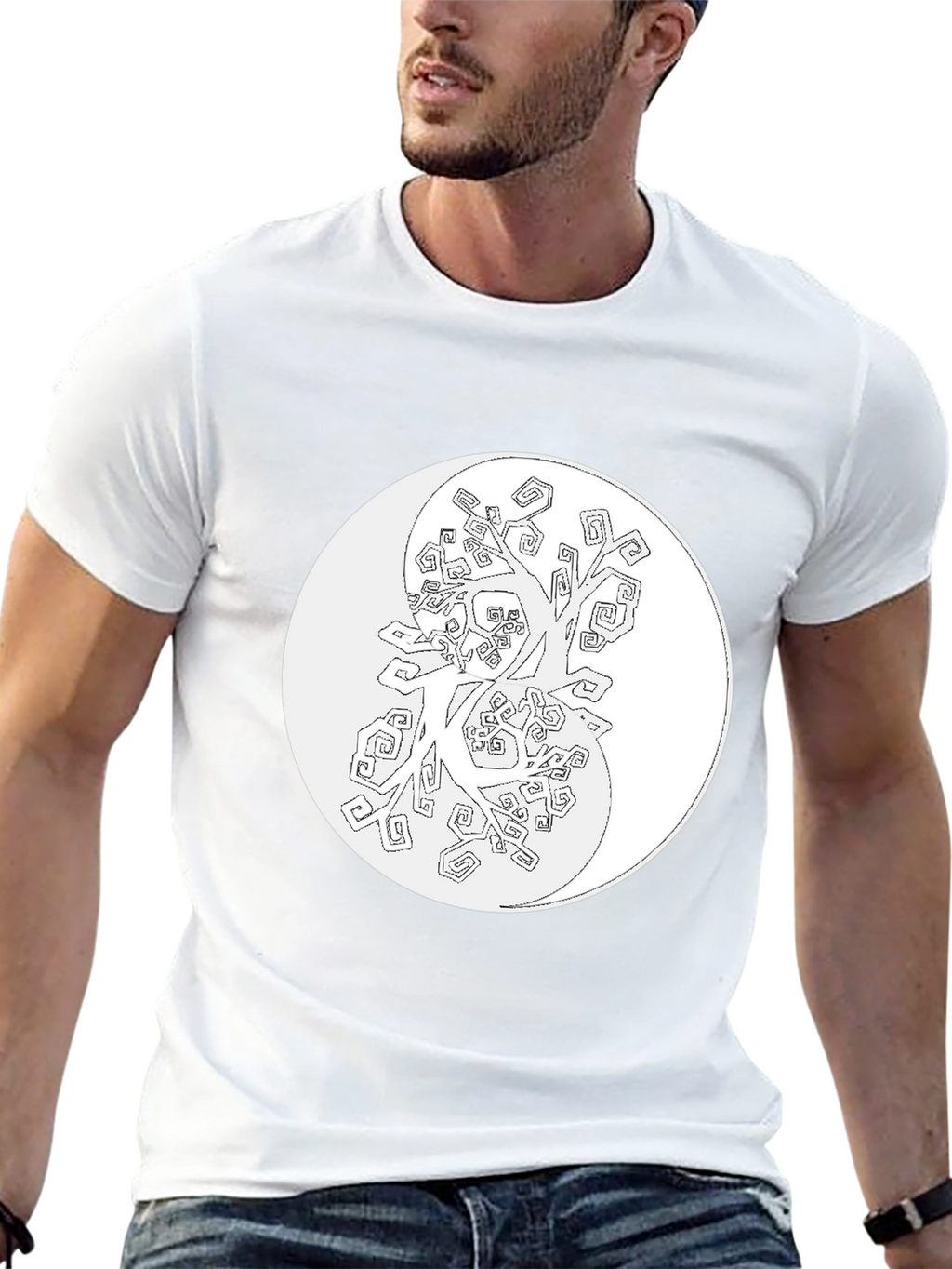 Yin Yang Tree Graphic Tee - Black Cotton Blend