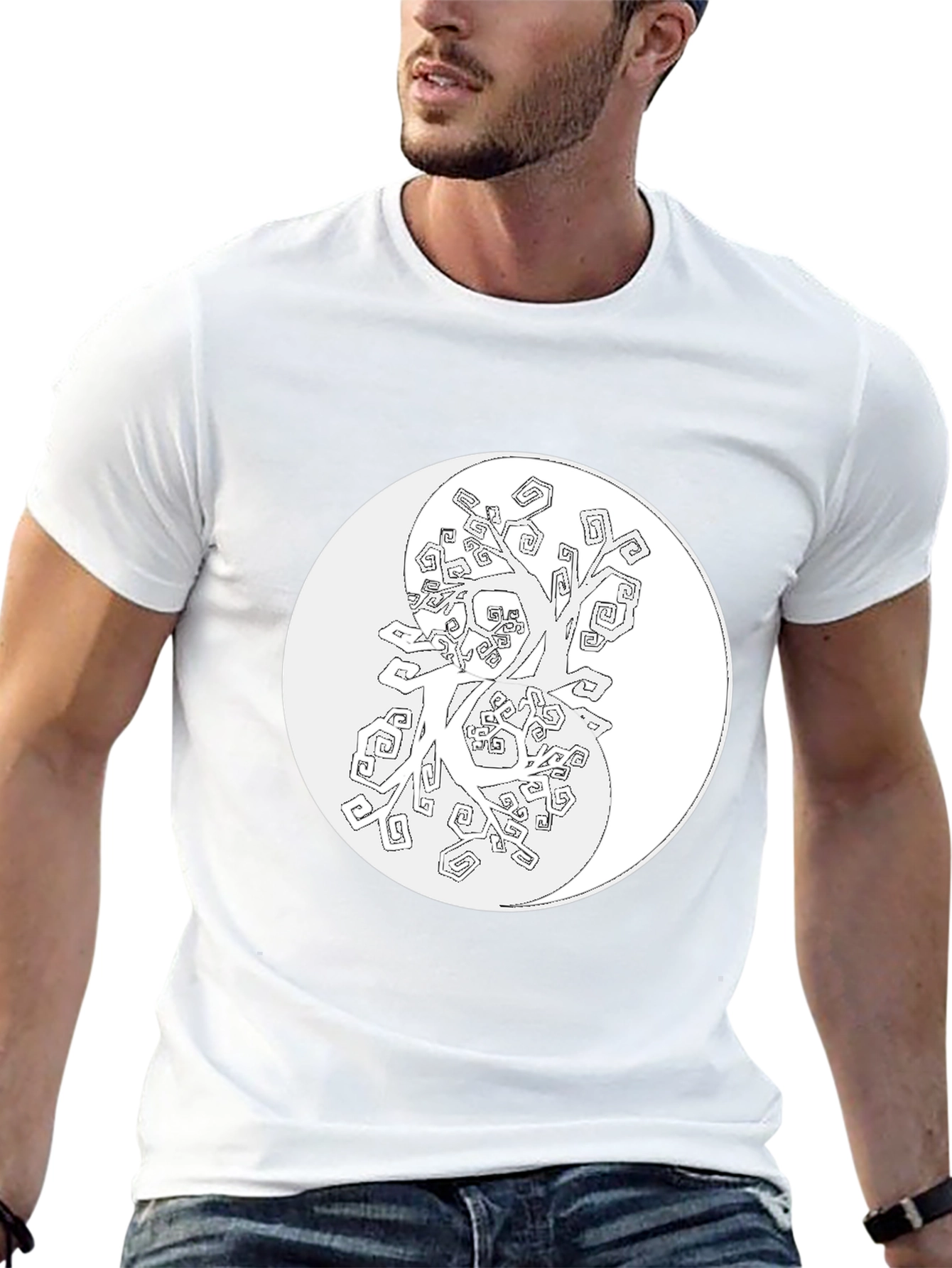 Yin Yang Tree Graphic Tee - Black Cotton Blend