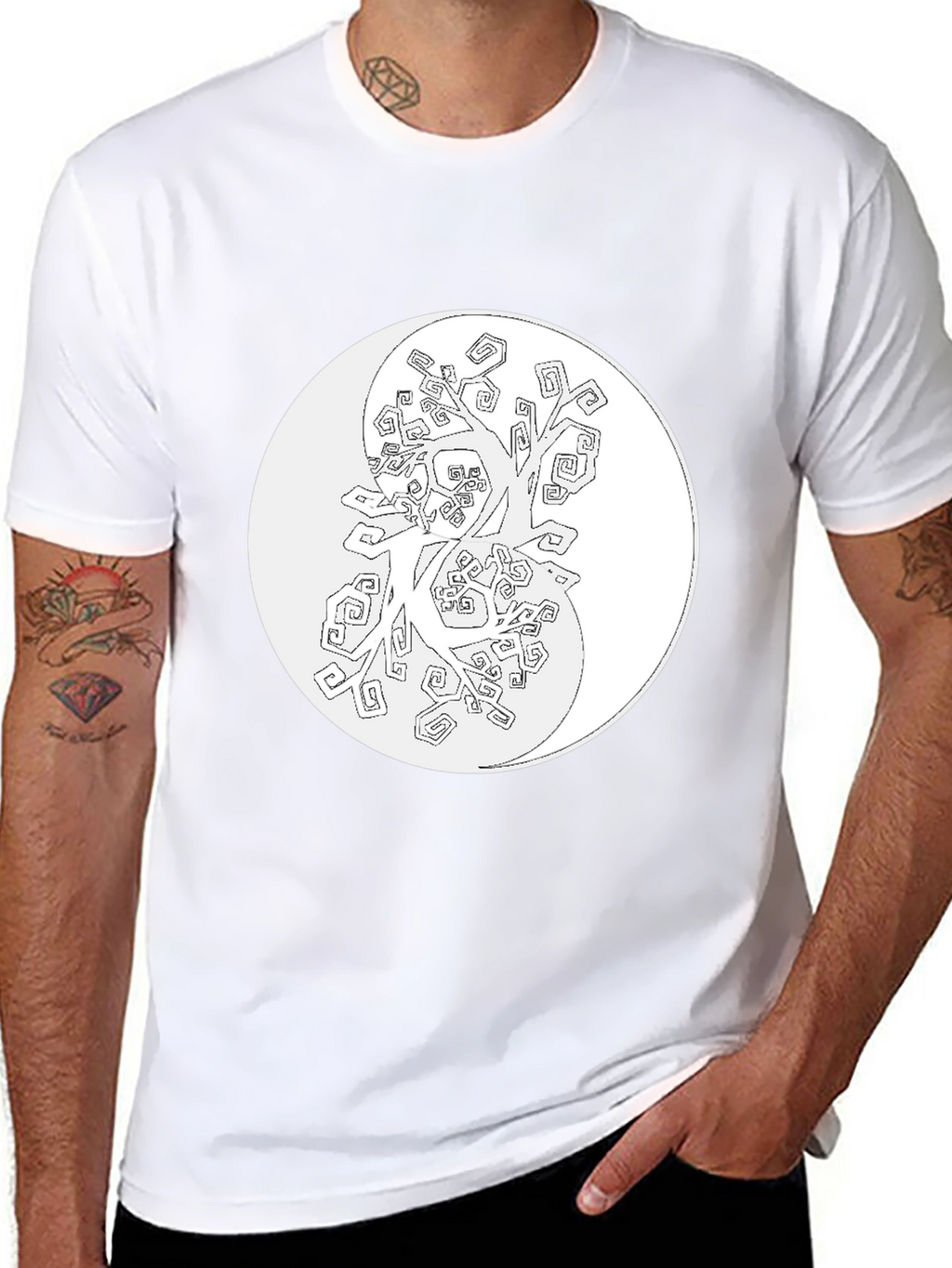 Yin Yang Tree Graphic Tee - Black Cotton Blend