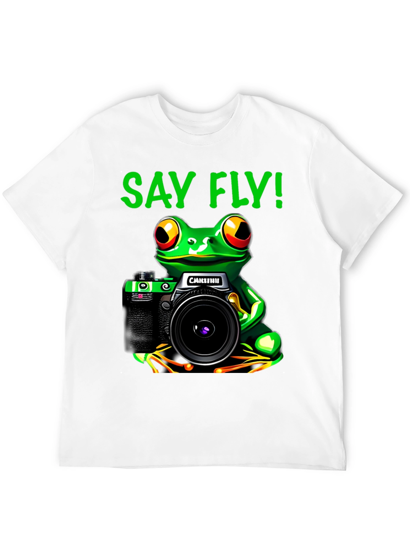 Frog Photographer T-Shirt - Say Fly! Black Cotton Tee